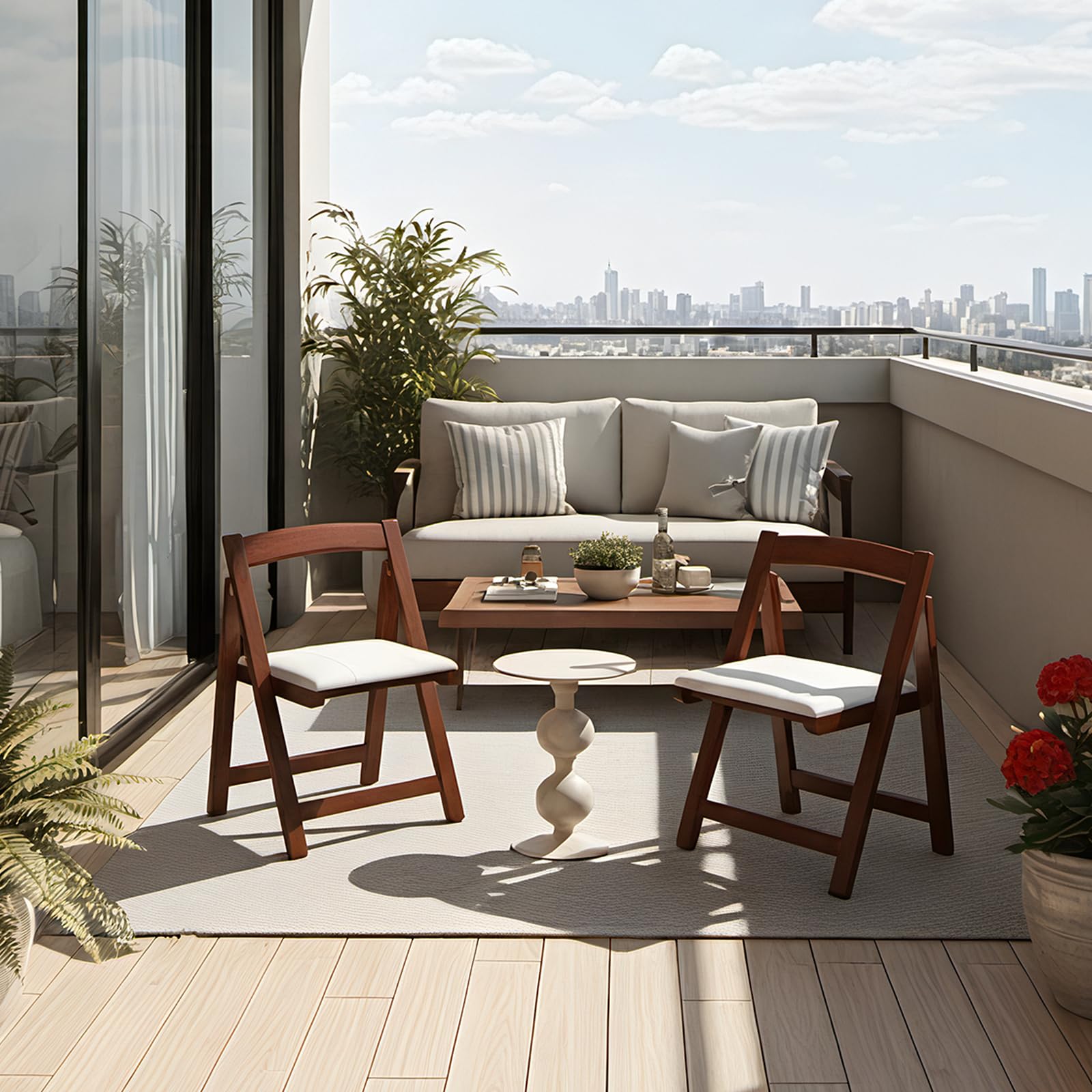 Amazon｜折りたたみ椅子 木制レザーシート フットレスト付き 防水